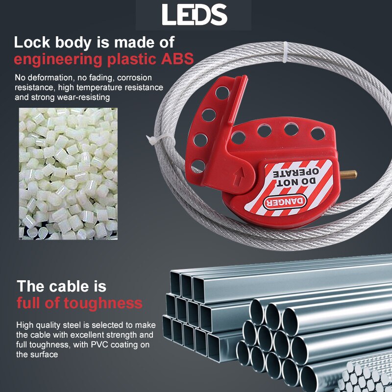 Verstelbare Kabel Lockout Universele Klep Veiligheid Loto Lock Combinatie Security Staaldraad Abs Body 6Mm Lengte 2M Met 4 Sloten