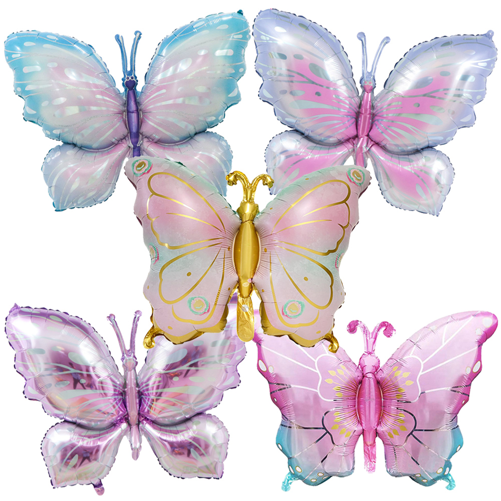 5 uds. Globos coloridos de papel de aluminio con forma de mariposa, globos con temática de mariposa, decoraciones para de cumpleaños, boda, Baby Shower