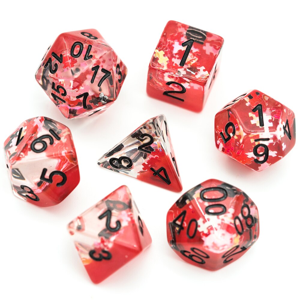 7 stk / sæt puslespil dnd terning d & d terning  d4 d6 d8 d10 d% d12 d20 polyhedrale spil terningssæt til bordspil mtg rpg: Rød