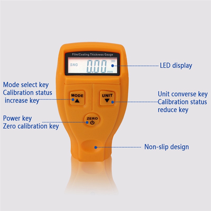 Gm200 bilfilm färgtjockleksmätare bärbar färgbeläggning tjocklek bilmätinstrument mätare med lcd-display