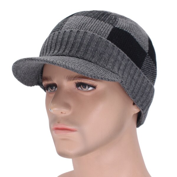 Skullies pipot miesten talvihatut miehille huivi neulottu hattu lippalakki naisten talvi pipo hattu uros homme gorro bonnet baseball lippalakit: Harmaa hattu