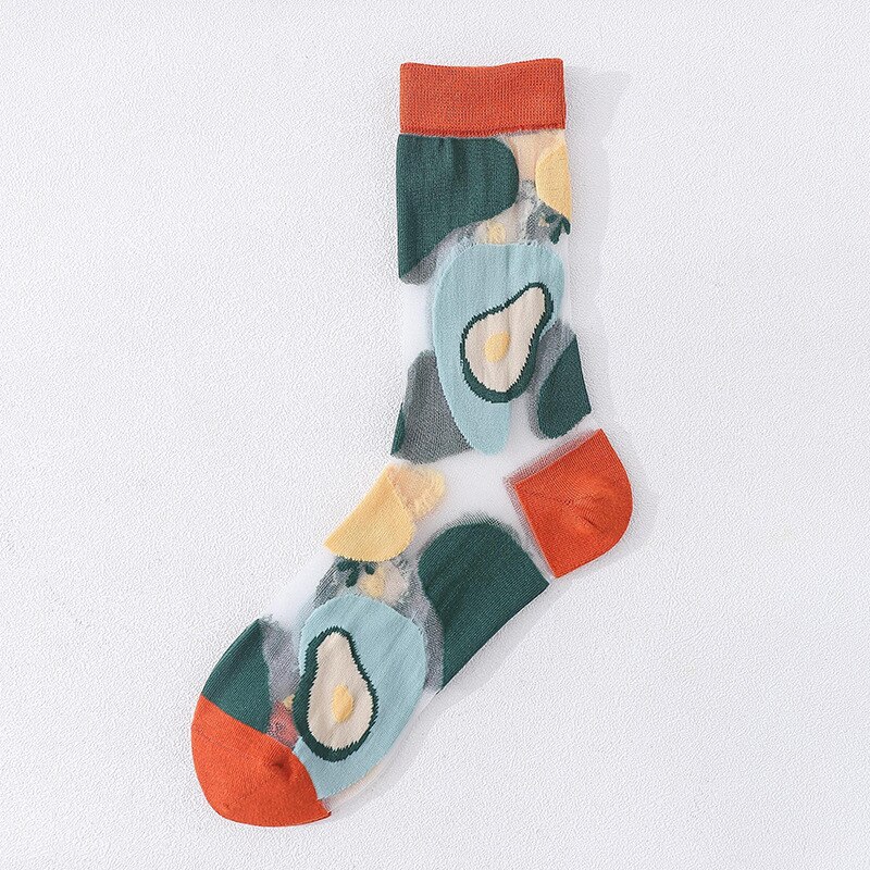 Newest Crystal Silk Tide Socks Gril Women Harajuku Funny Casual Fruit Avocado Pineapple Watermelon Happy Socks Sox: Orange avocado