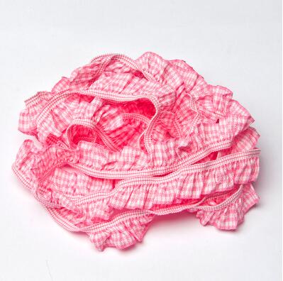 5Y/paquete 3/4 "guingham elástico ribete cintas con volantes recortado lotes: PINK