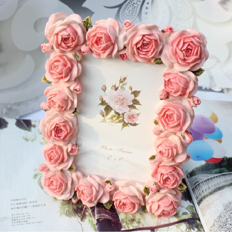 Cadre photo en résine de fleur de rose 6 pouces, cadre narsculpté de style européen, cadre photo de