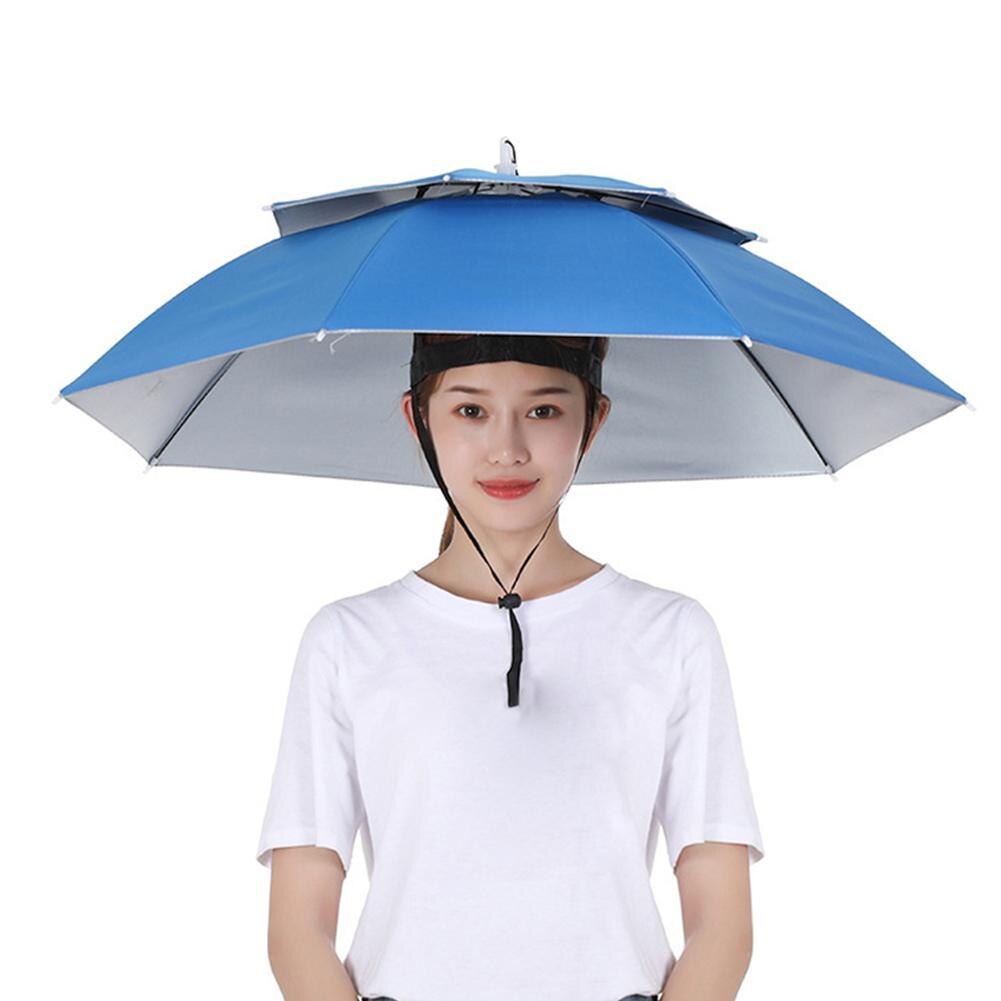 Plegable al aire libre cabeza sombrero paraguas Anti-lluvia Anti-UV pesca gorros para sombrillas de tapa de lluvia portátil equipo de playa impermeable H M9K7