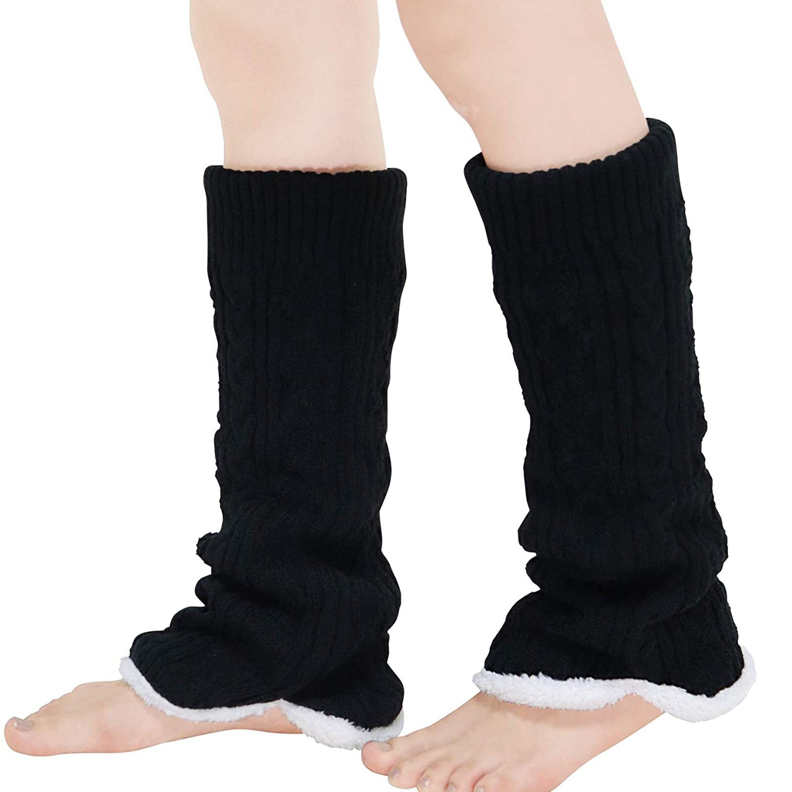 Calentadores de piernas de Invierno para mujer, largos, cálidos, gruesos, a prueba de frío, de felpa, estilo japonés, tejido sólido, calentadores de piernas: A