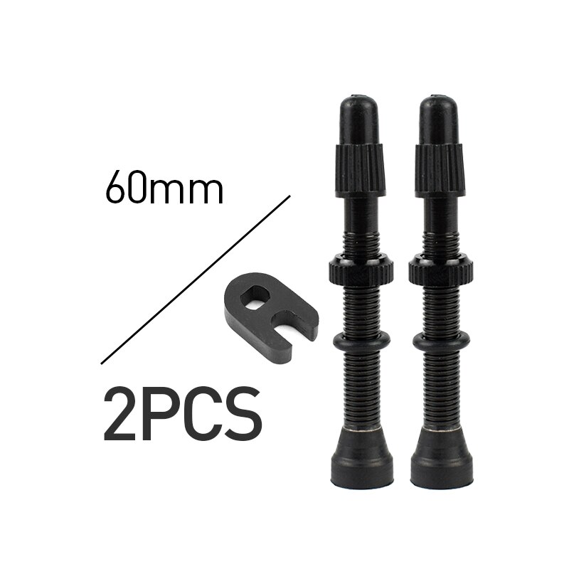 2pc Bicycle 48/60/78mm Presta Valve for Road Bike MTB Bicycle Tubeless Tires Brass Core Alloy Stem Sealant Bicycle Accessories: 2pc 60mmBlack