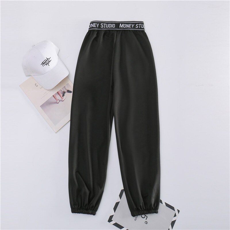 Sportbroek dames lente en herfst losse balk voeten zwarte koreaanse casual negenpuntsbroek: Zwart / Xl