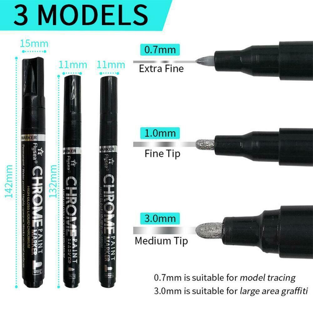 Stylo de peinture réfléchissant, argent, or, cuivre, marqueur Permanent, étanche, encre brute, pointe miroir, effet métallique, stylos de peinture artisanaux