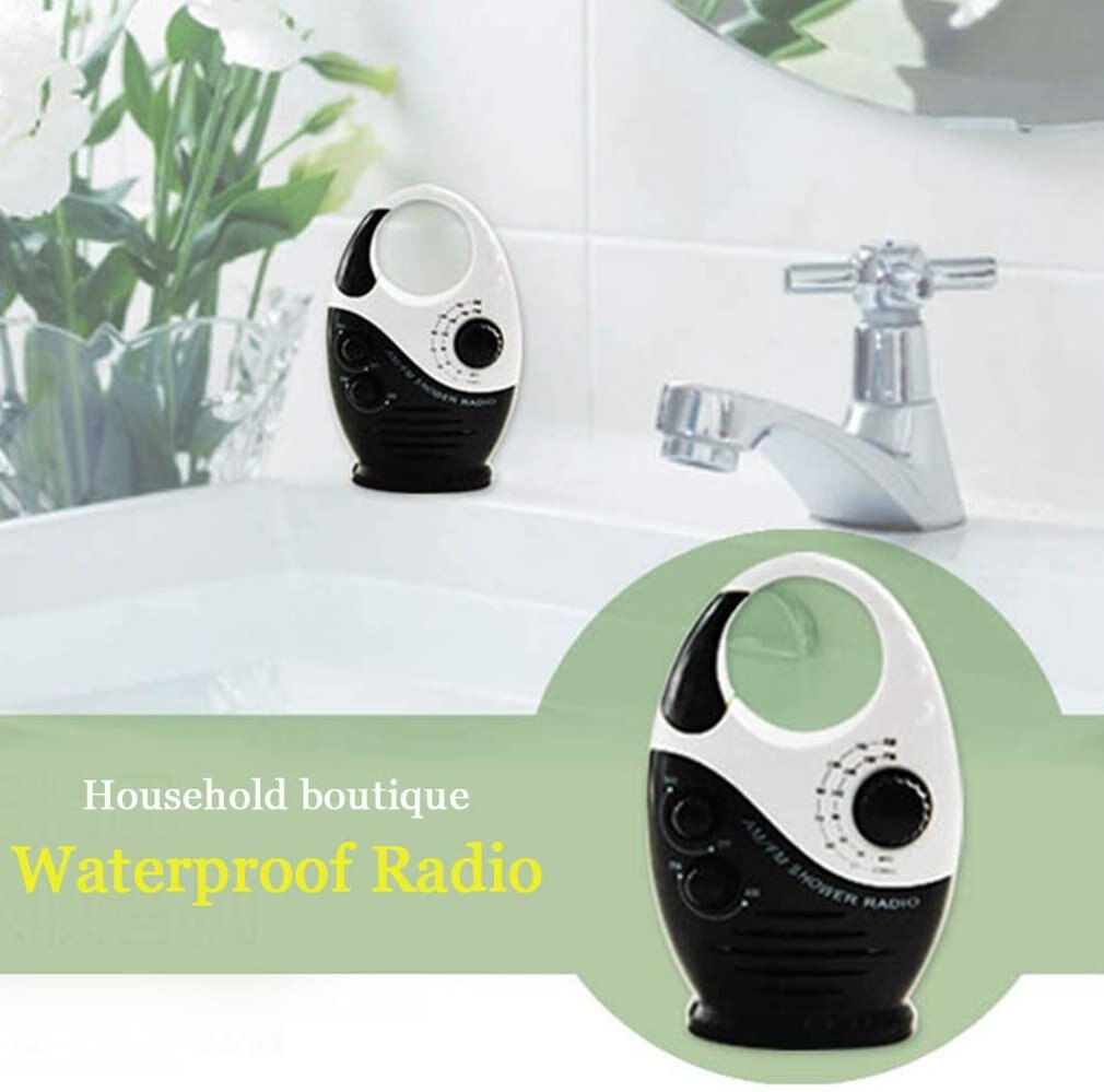 Shower Radios Waterproof AM FM Bathroom Shower Radio Portable Speaker Battery Powered Adjustable Volume