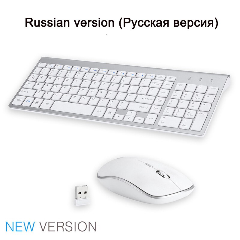SeenDa 2.4G Wireless Keyboard and Mouse Combo Compact Quiet Full Size Wireless Keyboard and Mouse Set for Windows Computer PC: White Russia