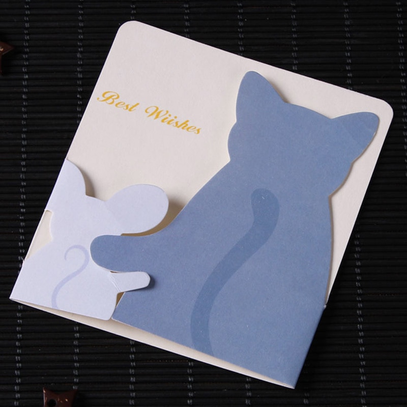 5 PCS Cartoon Animals Small Greeting Cards Season Happy Birthday Party Message Card with Envelopes EH004