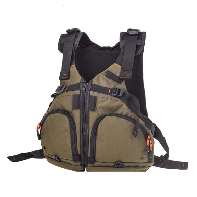 Multiple Pockets Fishing Life Jacket Floatation Vest Adult Adjustable Buoyancy Aid Swimming Boating Sailing Fishing Vest: Olive green type 2