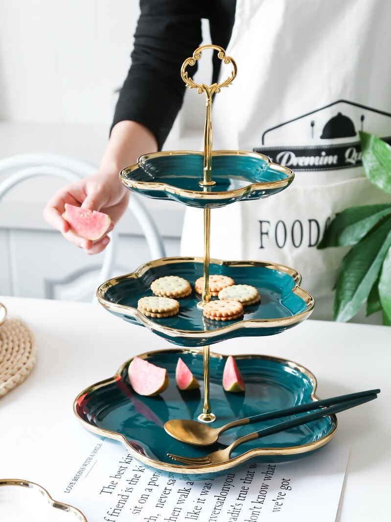 Bandeja de cerámica para pastel de estilo nórdico, soporte para Tartas, platos de boda, vajilla de , estante de exhibición, merienda de té de la tarde, 3 niveles