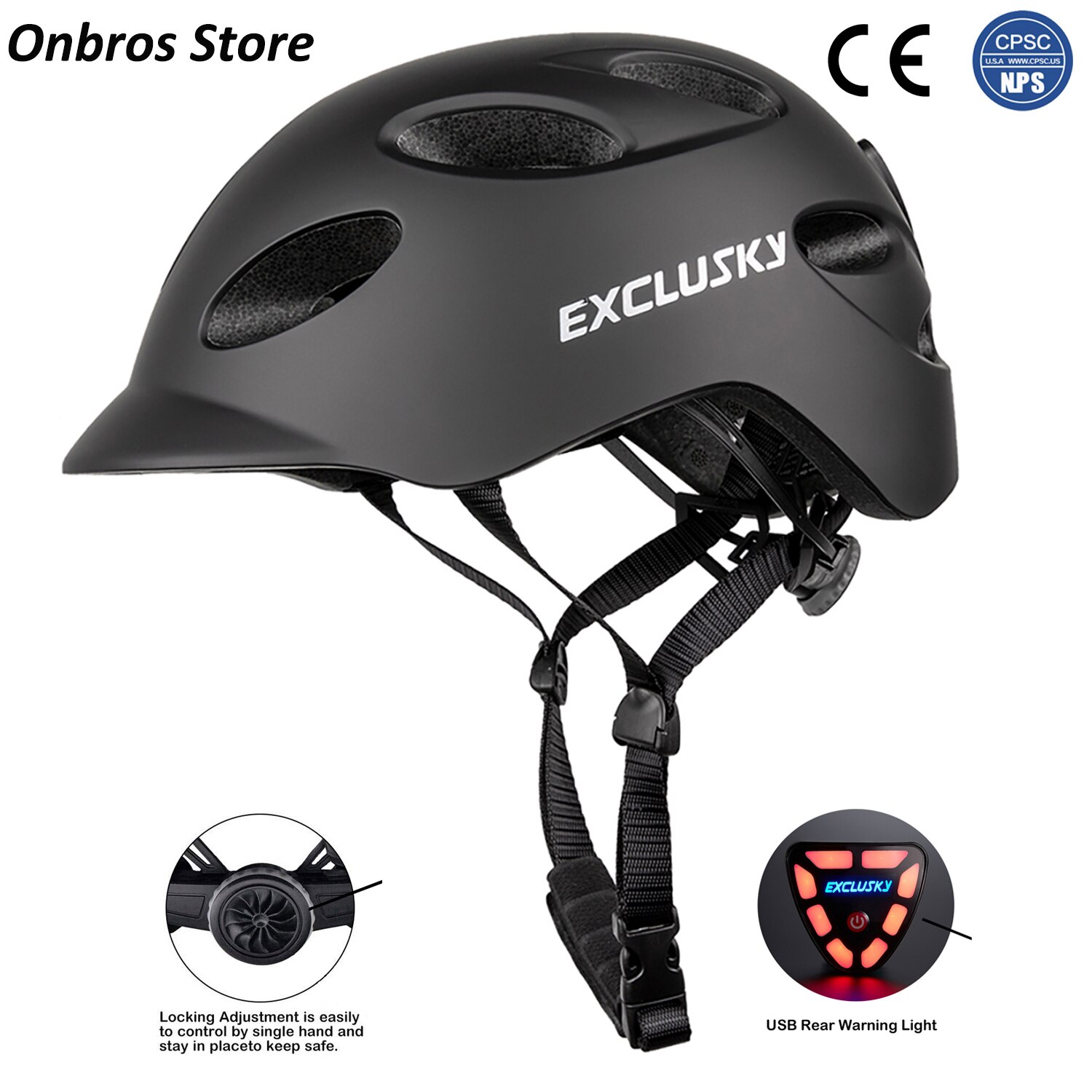Exclusky Adults Urban LED Light Bike Helmets For Cyling Bicycle Roller Skating Size M And L
