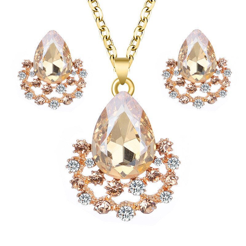 Conjunto de collar y pendientes con colgantes de cristal para mujer, conjunto de joyería nupcial, pendientes y collares de boda
