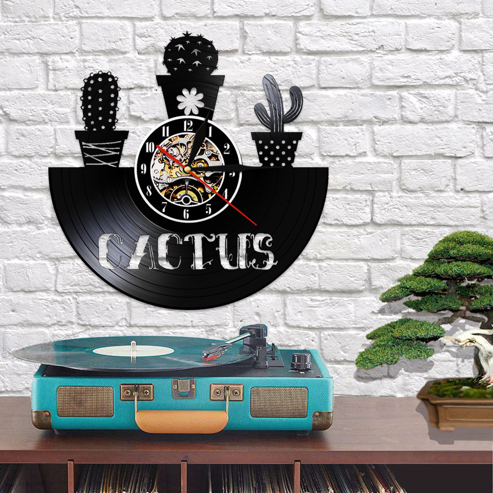 Kunst kaktus vintage vinyl plate veggklokke natur plante saftig veggkunst dekorativ klokke kaktus rom veggdekor klokke