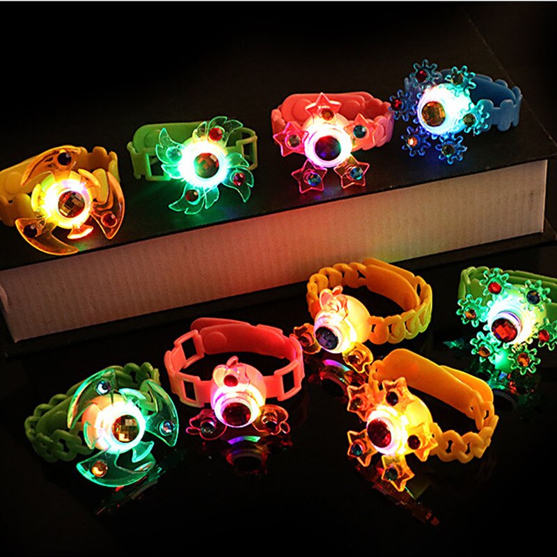 1pcs Finger Spinner Band Manual Rotating Soft Flash Luminous Gyro Bracelet Kids LED Glow In The Dark Game Toys for Children