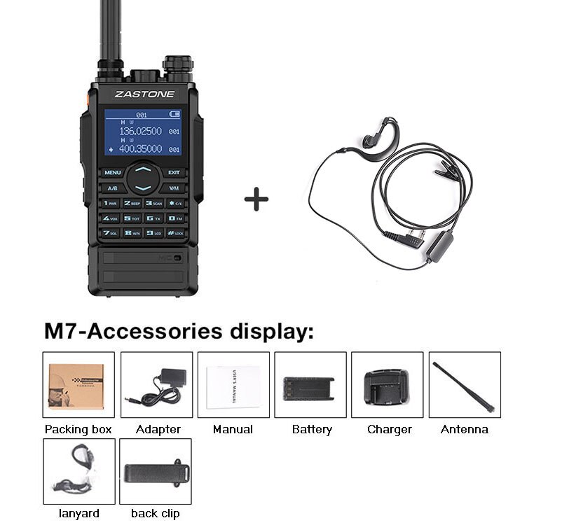 Zastone-walkie-talkie M7, Radio VHF UHF portátil de 5w, batería de 2600Mah, radio bidireccional, FM Ham, 136-174, 400-480Mhz: Add headset