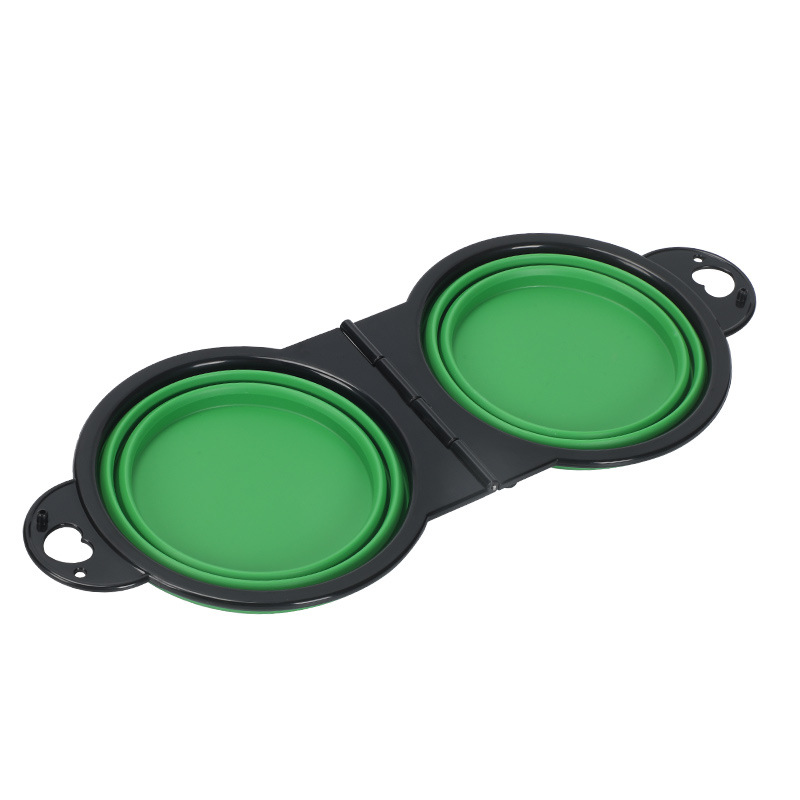 Ciotola da viaggio pieghevole per cani 2 in 1, doppi ciotole Ciotola pieghevole per cibo per cani Ciotola per acqua, mangiatoia per cani appesa per passeggiate in campeggio: green