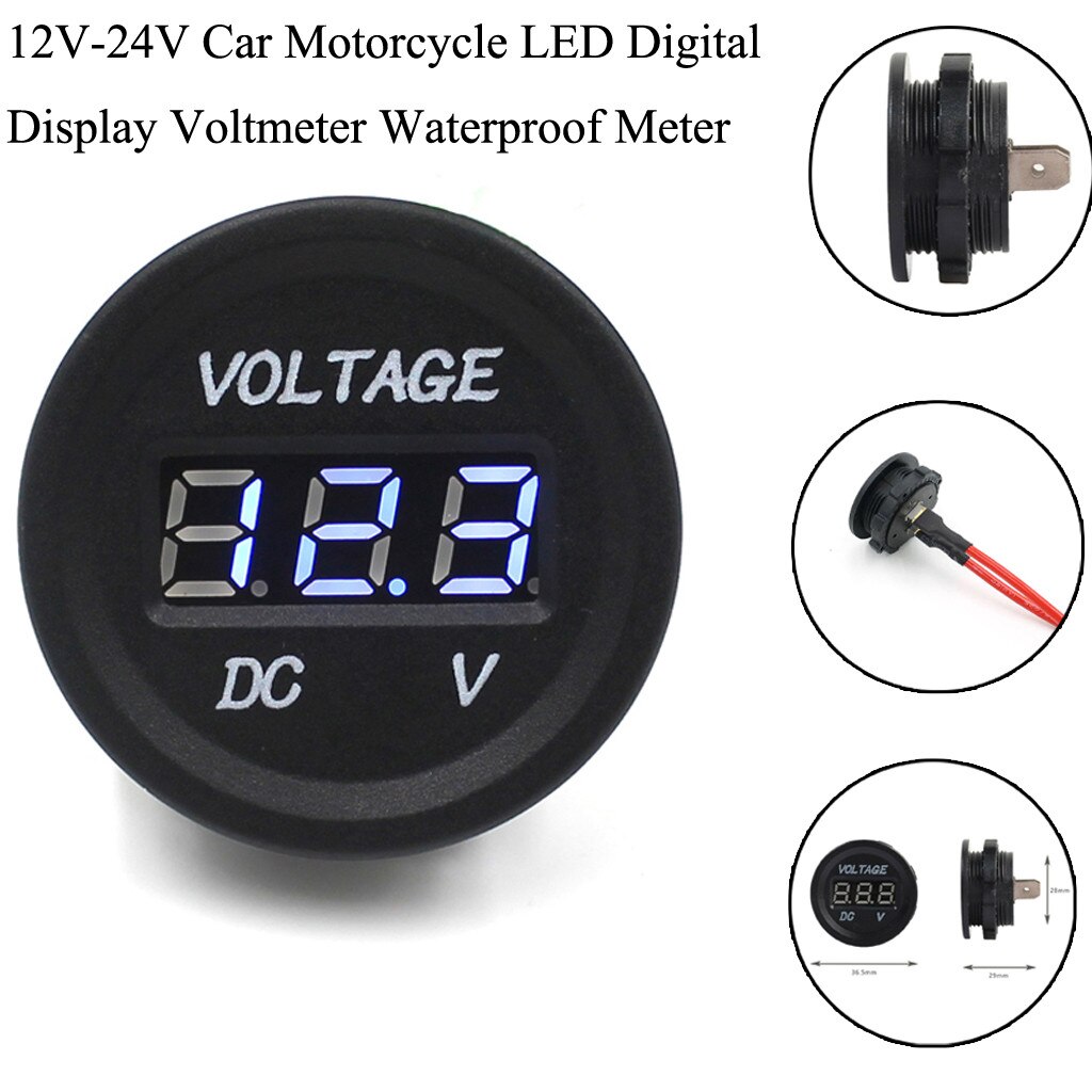 Professionele Zwarte 12 V-24 V DC LED Digitale Display Auto Motorfiets voltmeter Metro Waterdichte Voltmeter Socket