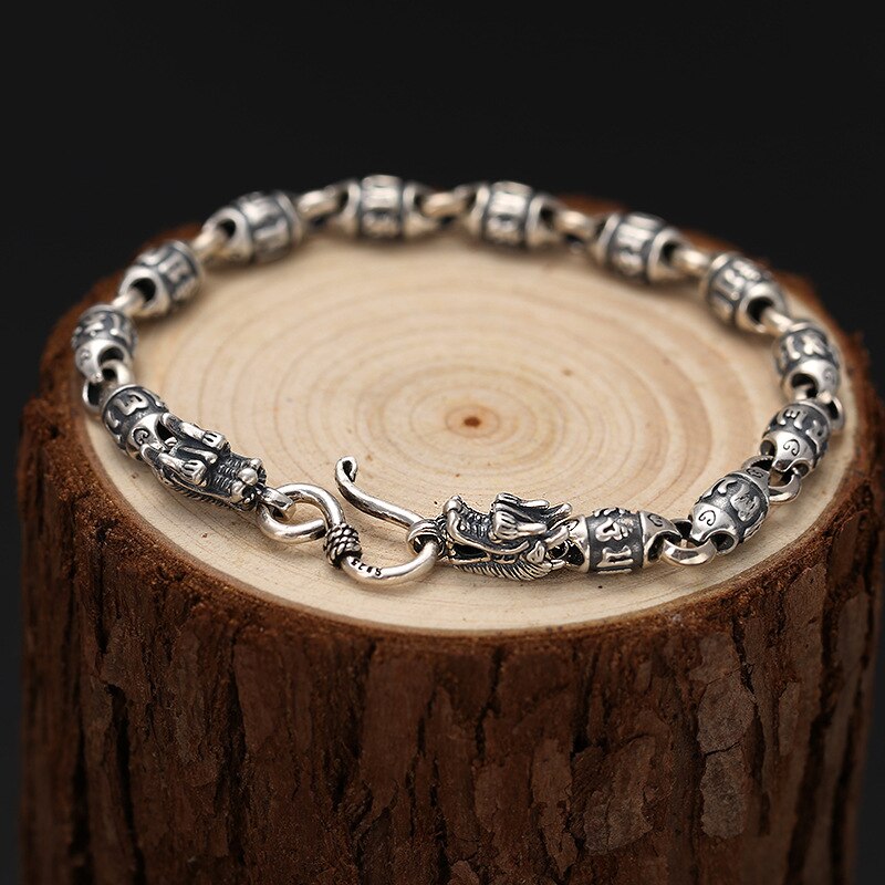 Sechs Wort mantra thailändisch Silber Armbinde Jahrgang 925 Sterling Silber Schmuck Luxus Doppel Drachen Kopf Armbinde Für Männer TSB516