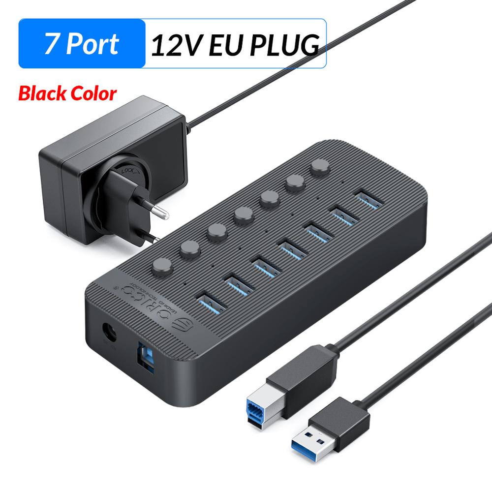ORICO Industrial USB 3.0 HUB 7/10/13/16 ABS USB OTG Splitter On/Off Switch With 12V Power Adapter Support Charger For Computer: Black 7 Port EU