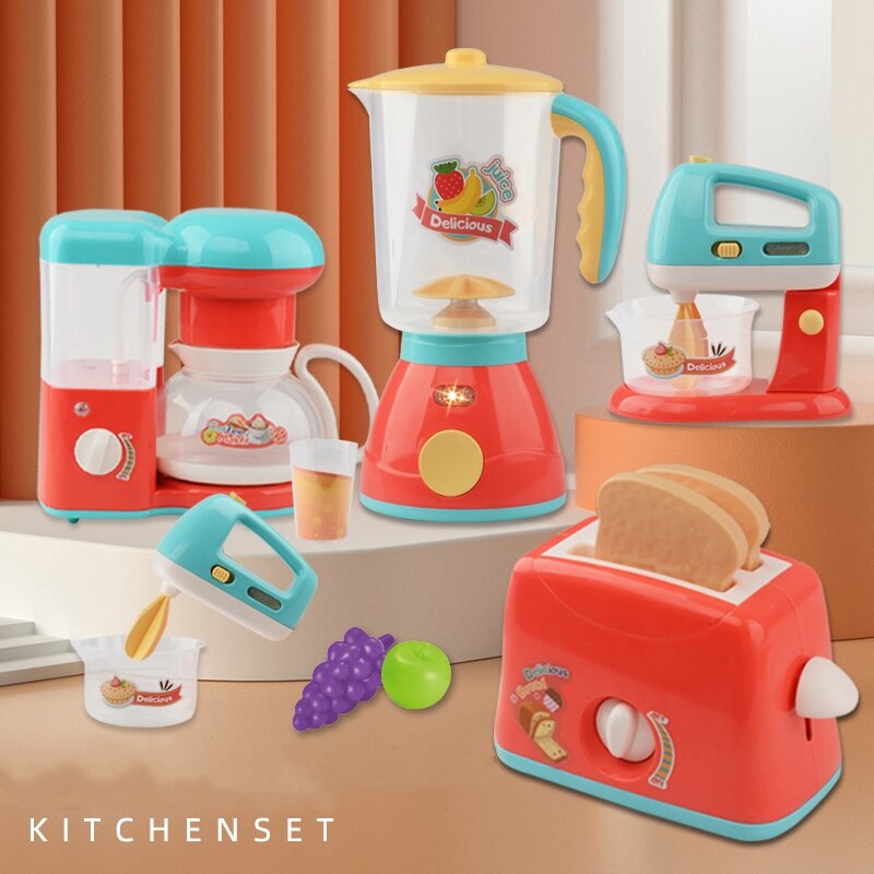 Kids Pretend Play Sets Simulatie Broodroosters Brood Maker Koffie Machine Blender Bakken Kit Game Mixer Keuken Rol Speelgoed