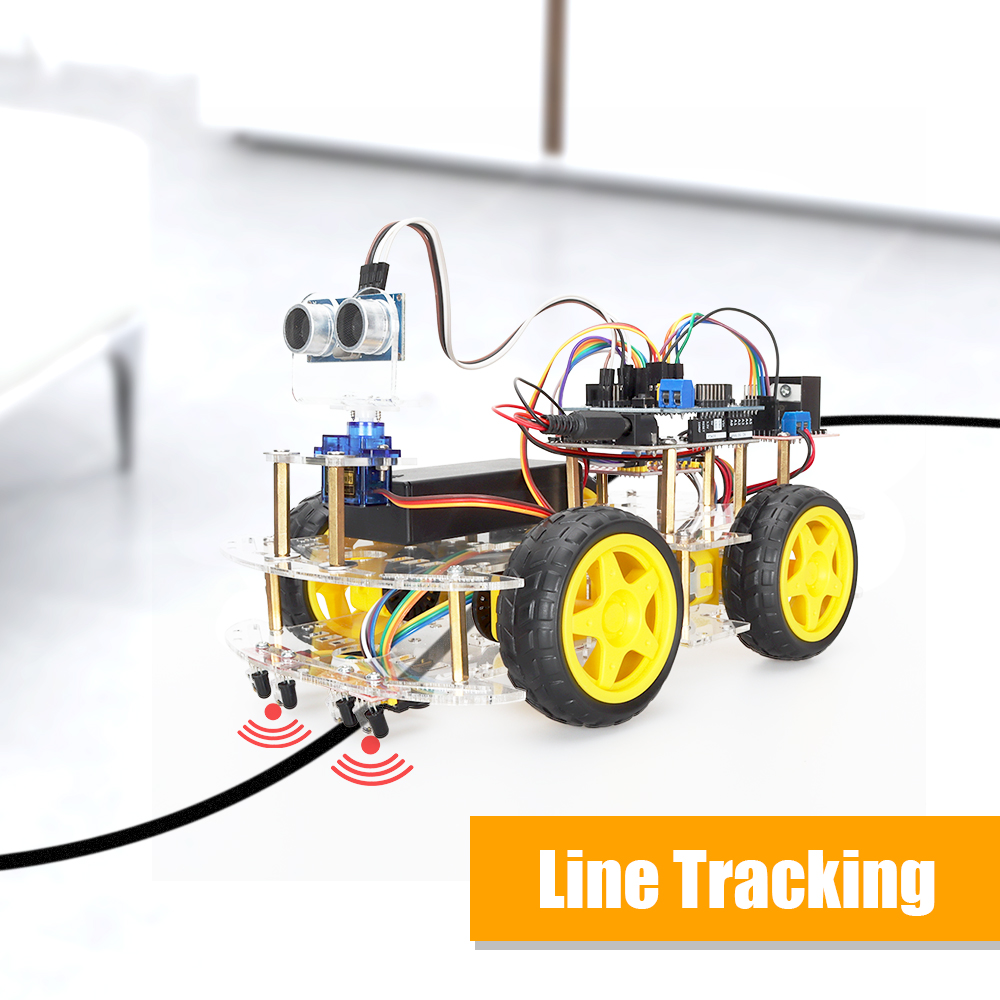 4WD Smart Robot Car Kit For Arduino UNO R3 Project with Ultrasonic Module DIY Programmable STEM Robotics Toys Complete Set Kits