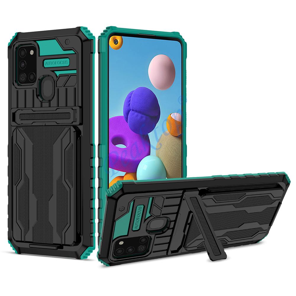 Voor Galaxy A21S Case Voor Samsung A21S Card Armor Coque Stand Holder Shockproof Bescherming Telefoon Terug Beschermhoes SM-A217F