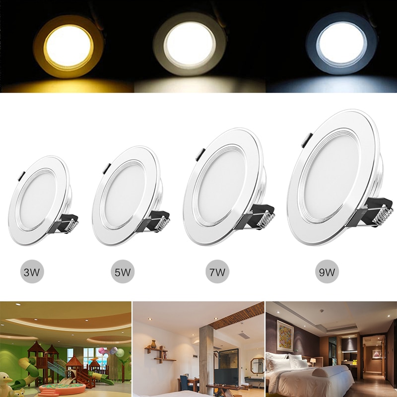 Dimbare 3 W 5 W 7 W 9 W 3-Color LED Panel Down Light verzonken Plafondlamp Spotlight AC 100-245 V Led Licht voor Thuis Lampen