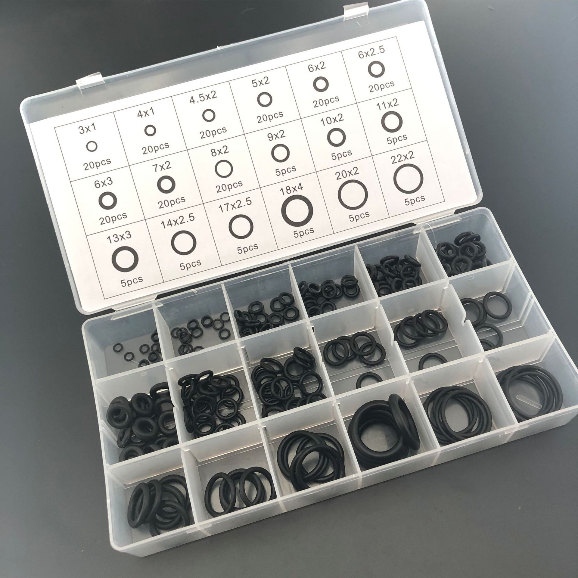 225 Pcs Rubber O Ring Ring Afdichtingen O-Ring Waterdichtheid Assortiment Verschillende Grootte Met Plactic Doos Kit Set