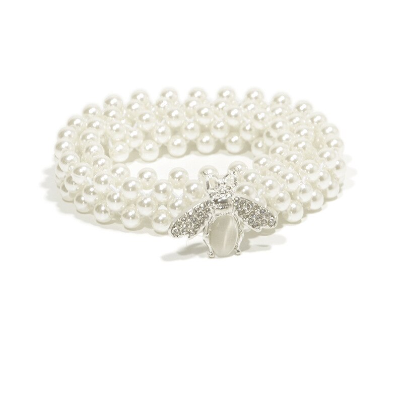 Ceinture à boucle en perles, cigogne abeille étoile de mer, élégante, élastique pour femmes, sangle en cristal