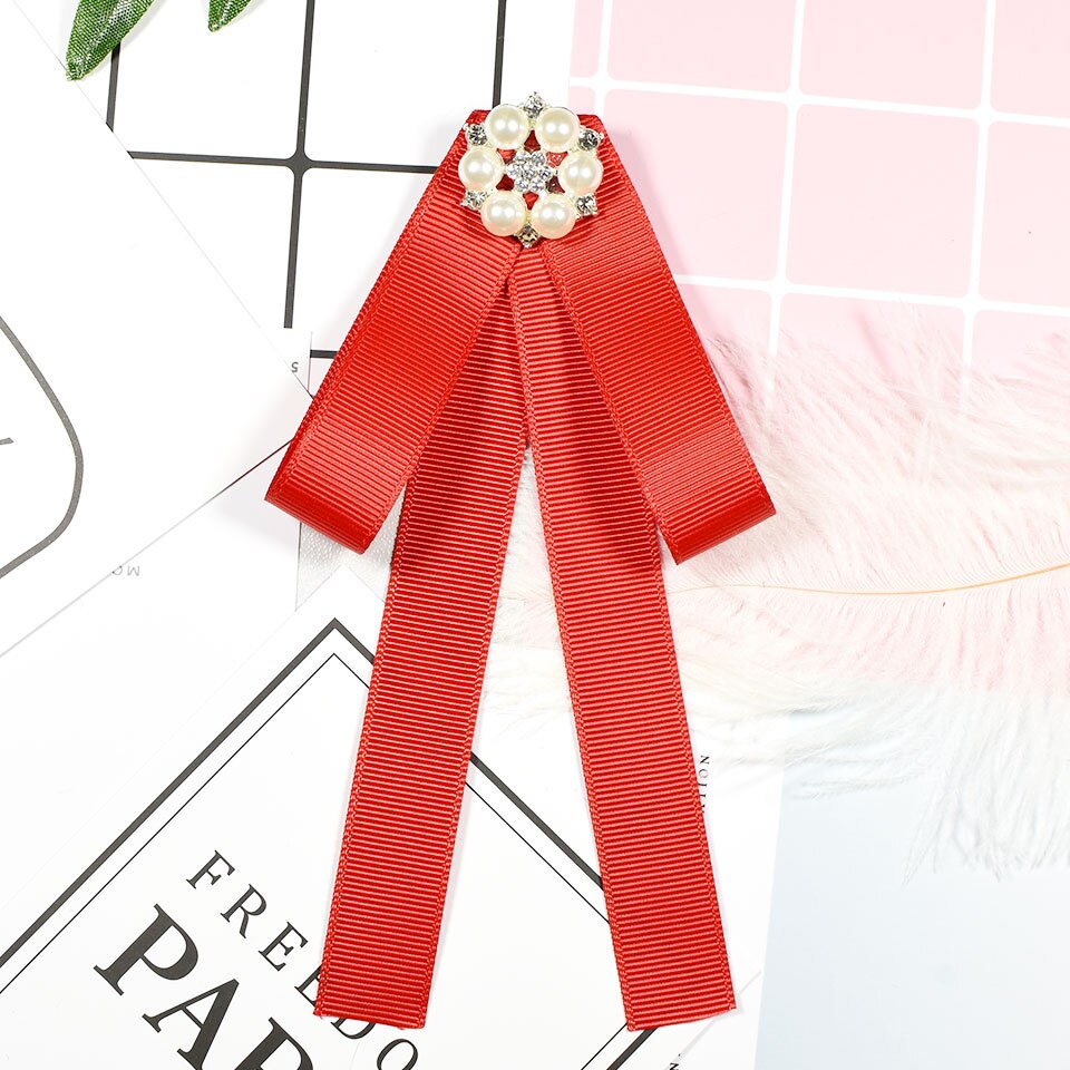 Broches nœud papillon avec strass | Broches en tissu, broche de chemise, col de chemise, broche de col de perle, mignon pour femme: Red