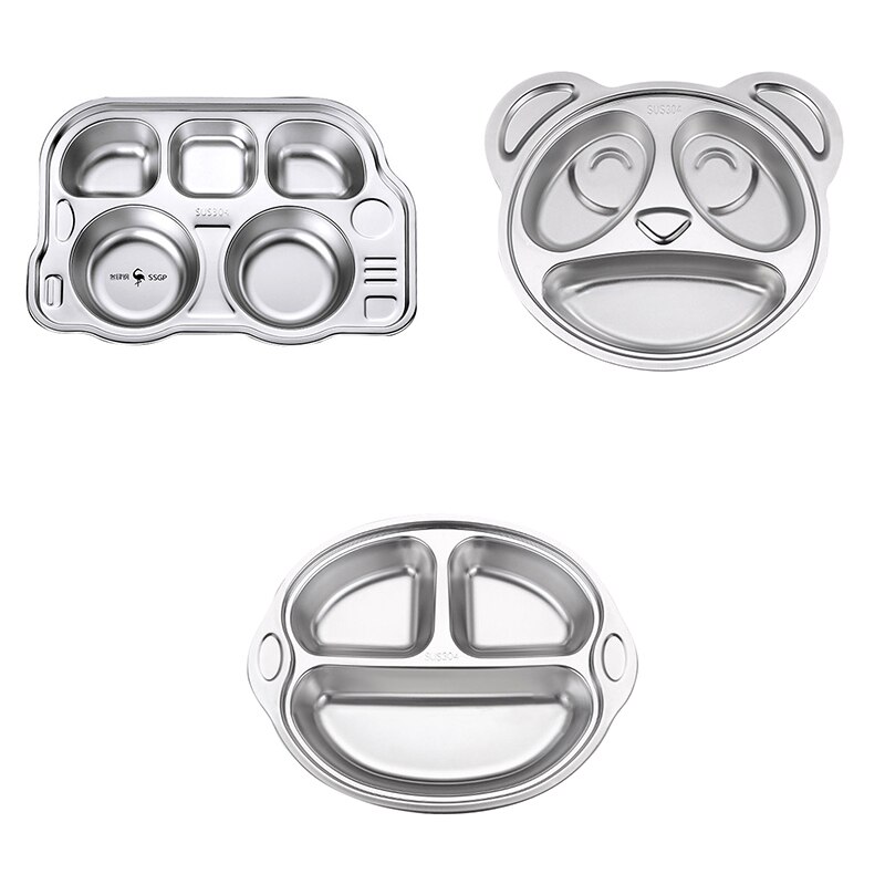 Children's Plate Cute Bus Bear Stainless Steel Grid Plate Kids Breakfast Dinner Dinnerware Baby Food Feeding Dishes Tray