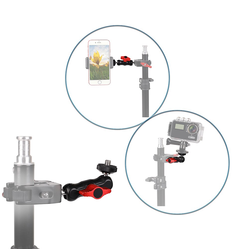 Doppelkugelgelenkarm mit blitzschuhhalterung (1/4 & #39 ;& #39 ; schrauben) für dslr-kamera, monitor, led-videoleuchte, kamerakäfig und rig