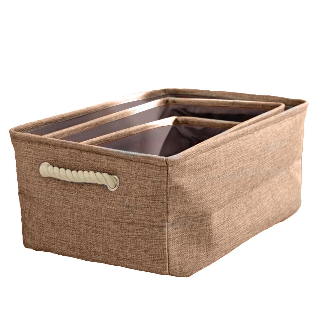 Mangata Inklapbare opbergkubussen, linnen geweven stof, opbergmanden met lederen handgrepen, 4 stuks, 25 cm (lichtkaki en wit