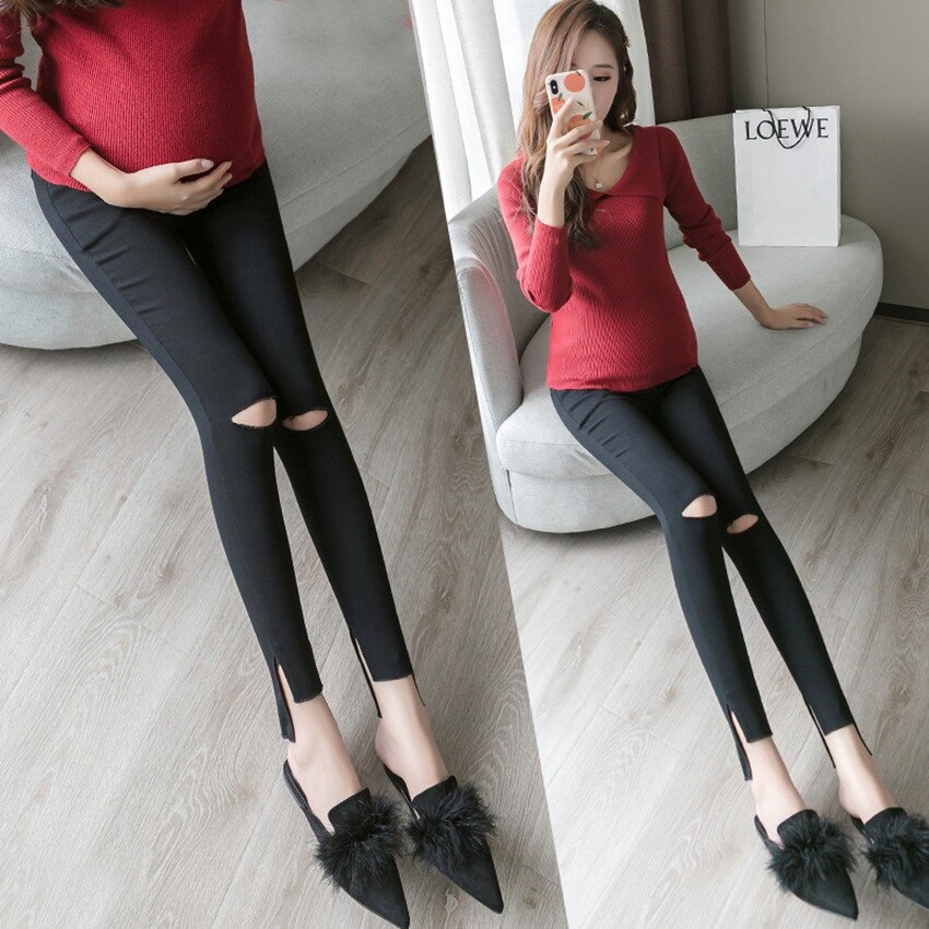 Gravide kvinder leggings split cut cut fødder blyant bukser stretch mave lift gravide kvinder bukser