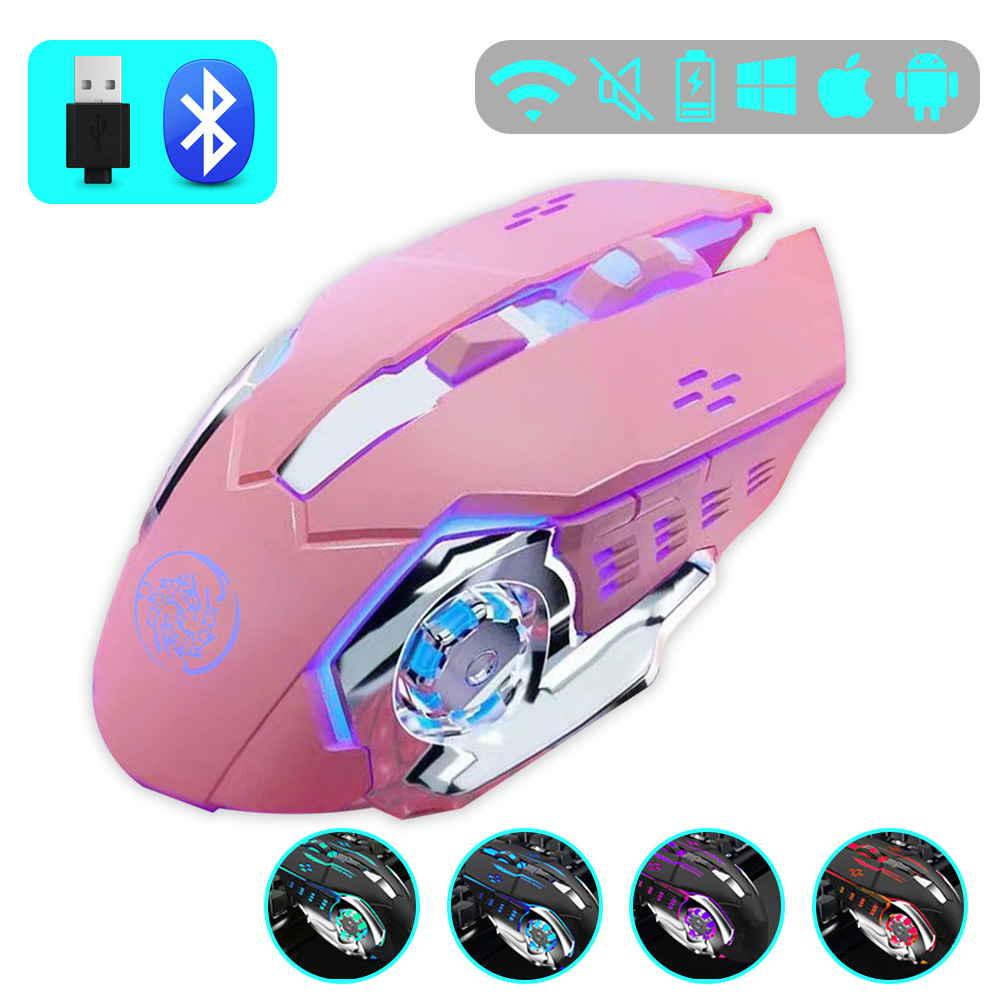 Gaming Mouse 2.4G Bluetooth Wireless Rechargeable Mouse For Laptop RGB Backlight E-Sports Mechanical Mouse For PC Computer Gamer: Pink