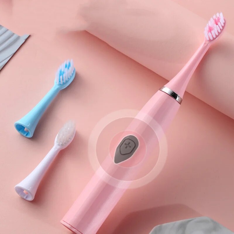 1 cepillo de dientes eléctrico blanco/rosa, modelo adulto, cepillo de dientes eléctrico de cerdas suaves, modelo de batería, juego familiar, cepillo de dientes eléctrico