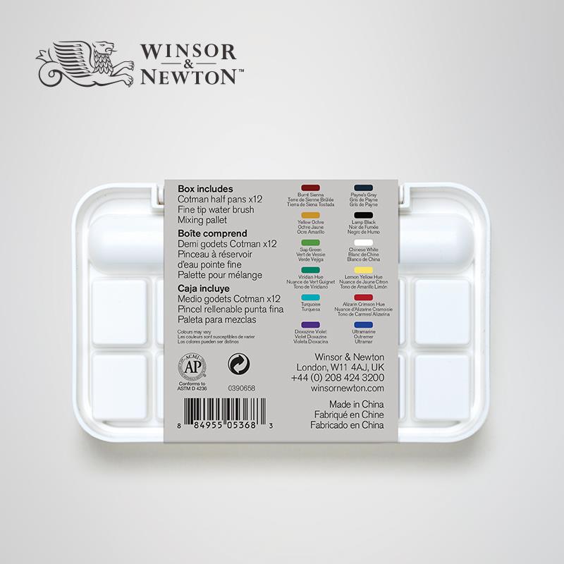 Winsor & Newton Cotman-ensemble de peintures à l'eau, 12 couleurs, avec stylo et pinceau