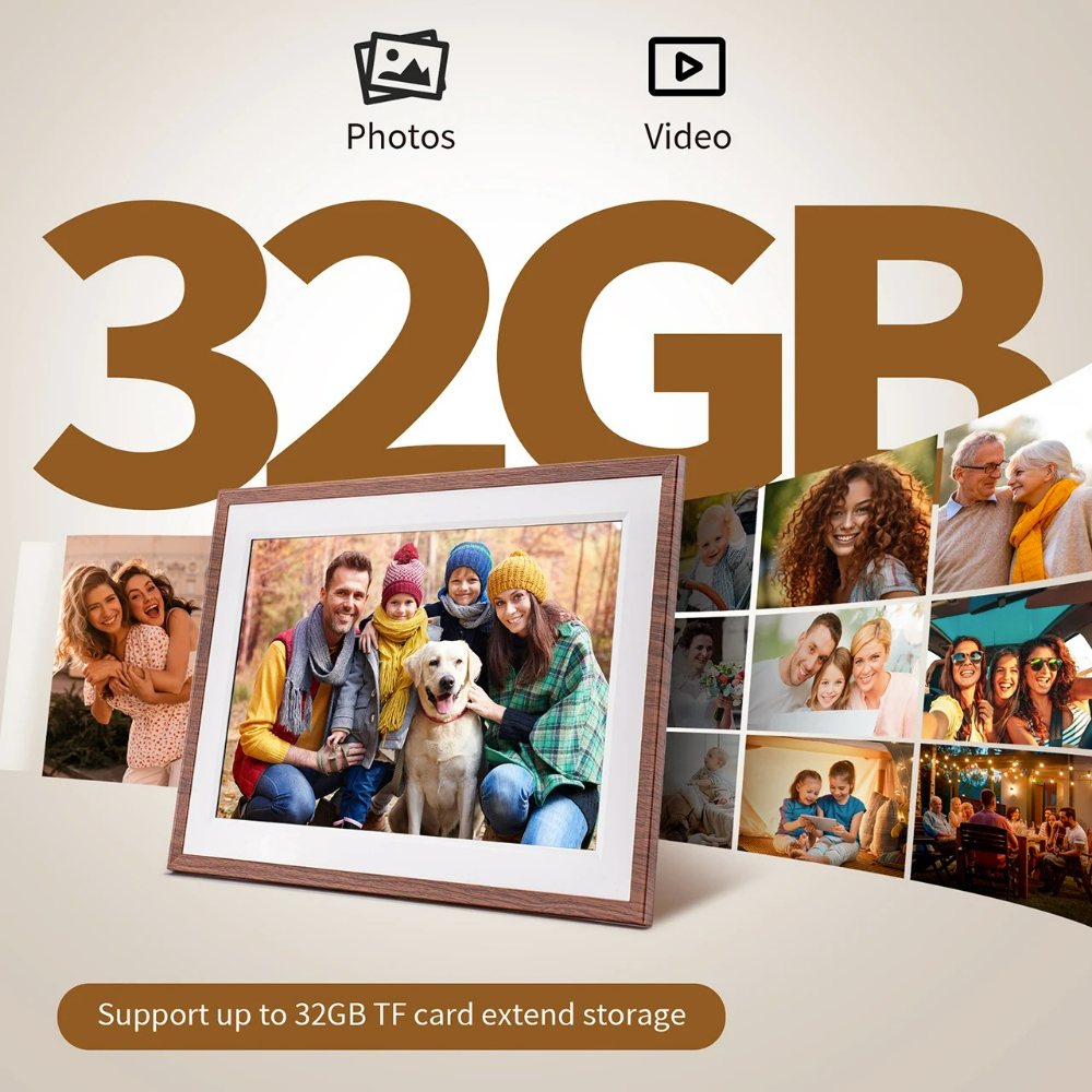 Cyfrowa Ramka na Zdjęcia 10,1" - Ekran HD IPS Dotykowy 32GB WiFi Chmura Montaż Ścienny