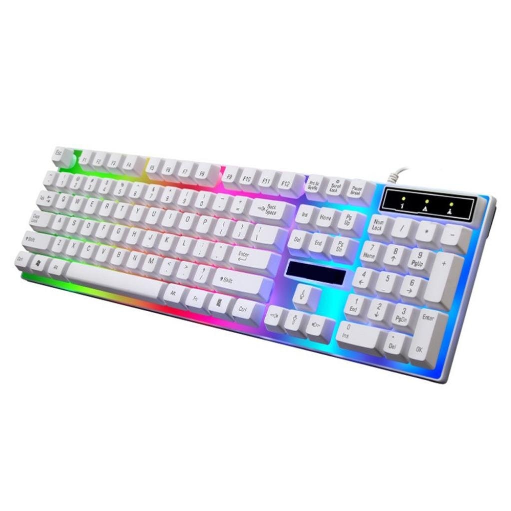 Keyboard Mouse Set,Cloudro G21 LED Rainbow Color Backlight Gaming Game USB Wired Keyboard Mouse Set 104Keys (Black/White)