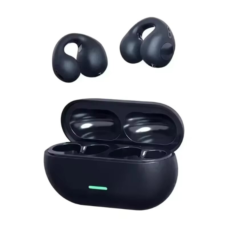 Bluetooth Headset 5.3 Wireless Bone Conduction Headphones Clip Ear Music Noise Canceling HD Call Sports Gaming Earphone: WHITE