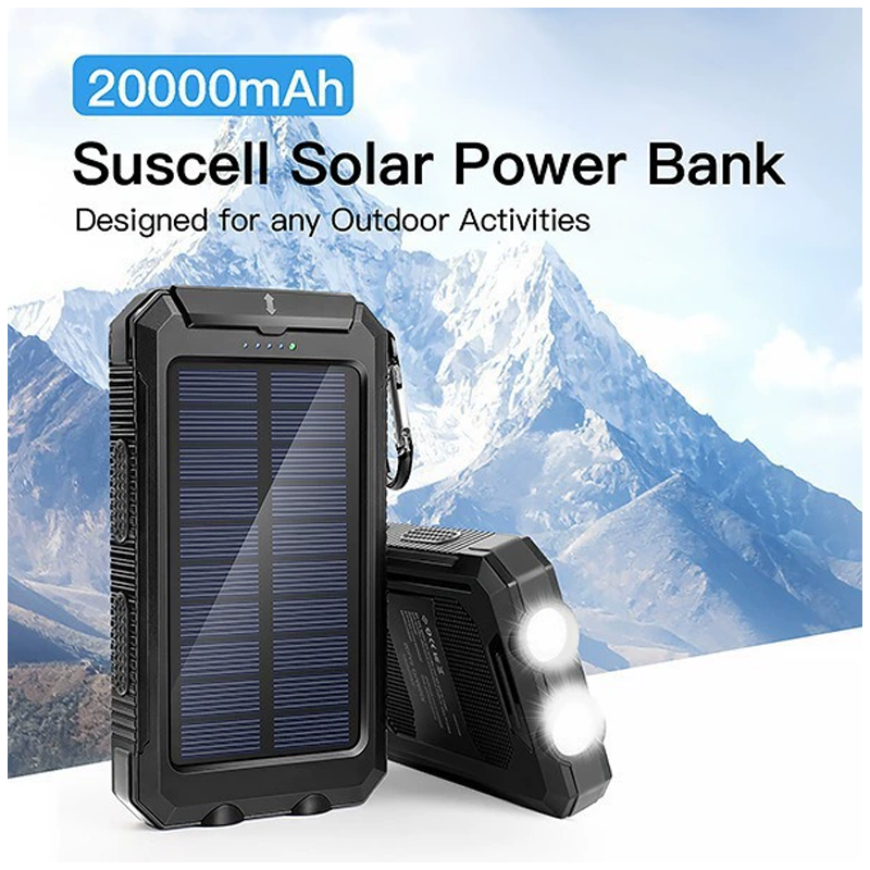 Banco de energia solar carregador portátil de grande capacidade bateria externa para iphone xiaomi ios android tipo-c carregamento rápido