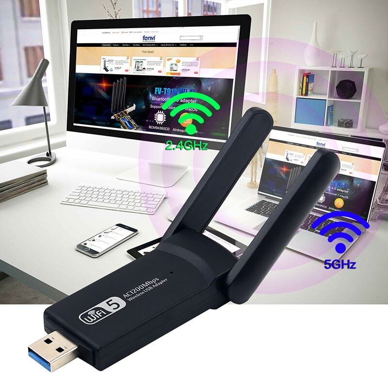Usb 3.0 1200Mbps Wifi Adapter Dual Band 5Ghz 2.4Ghz 802.11AC RTL8812BU Wifi Antenne Dongle Netwerkkaart voor Laptop Desktop