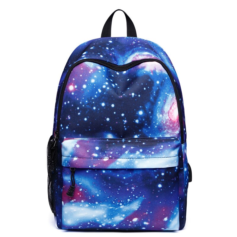 Menn lerret skole laptop ryggsekk galaxy star universe space usb lading for tenåringer gutter student jenter vesker reise mochila: Blå