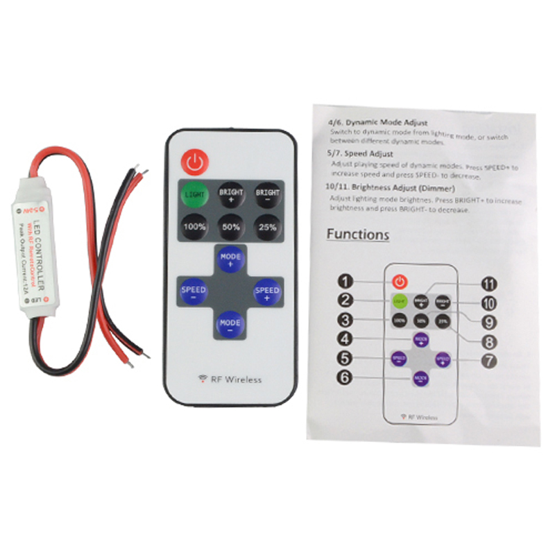 10 Keys RF Wireless Single Color Led Strip Dimmer DC 12V 10Keys Remote Controller For SMD 5050 2835 3014 5630 LED Strip Light
