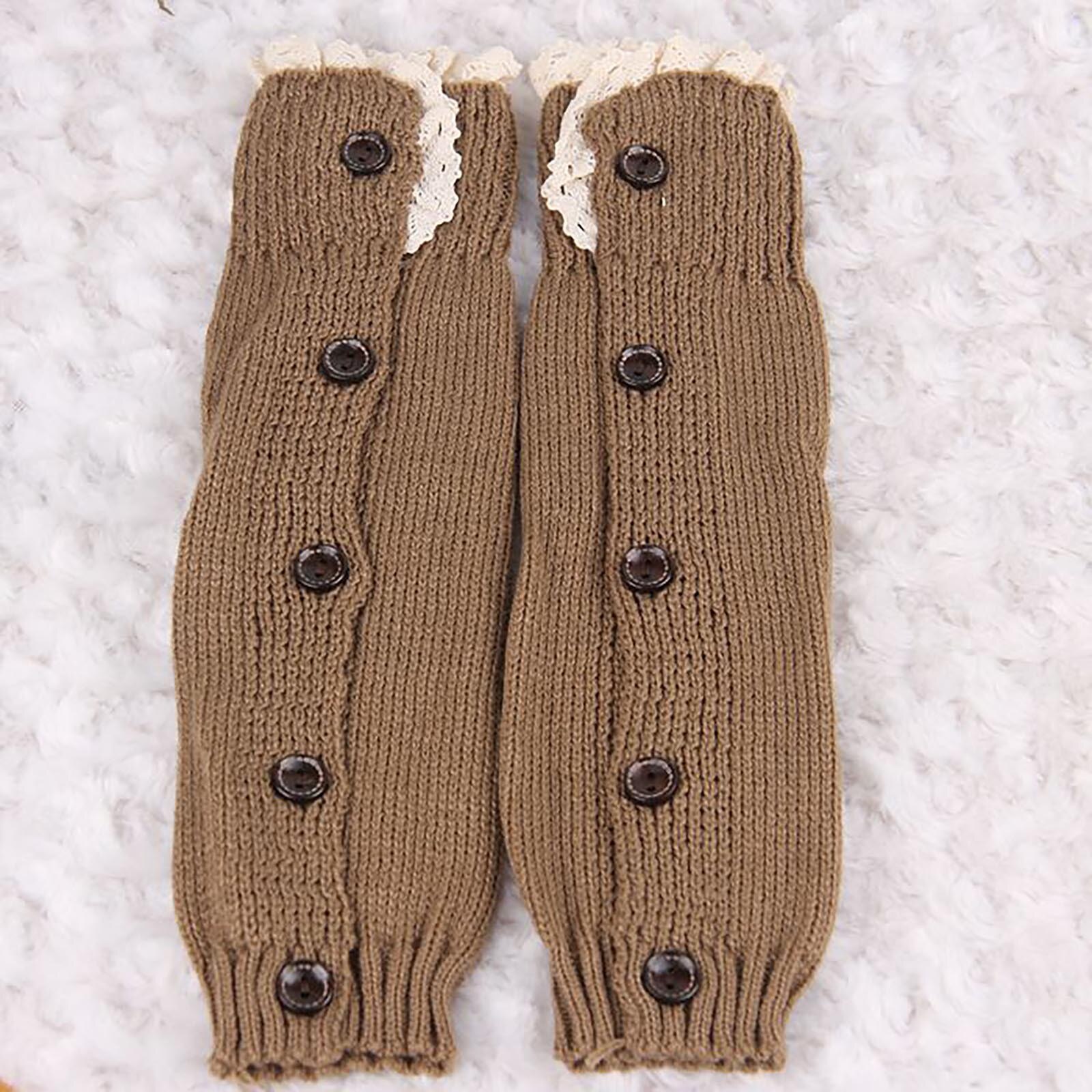 Children Boot Cuffs Winter Buttons Knit Leg Warmers Boot Topper Socks 2 Pairs Breathable Windproof Comfortable Socks Medias: Khaki 