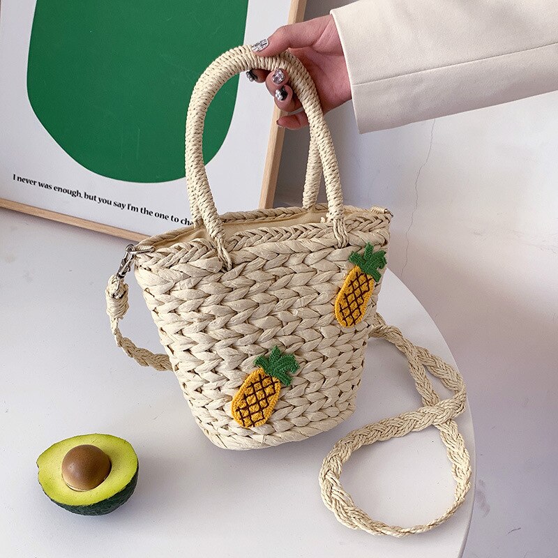Bolso de hombro bohemio de ratán para mujer, bolsa de playa Kawaii de piña, bandolera práctica, 2022